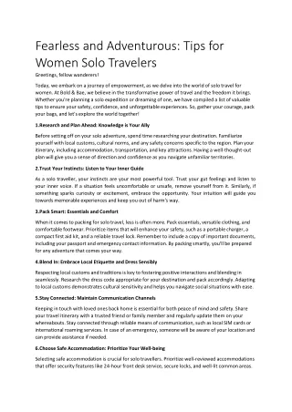 Women Solo Travel TIps