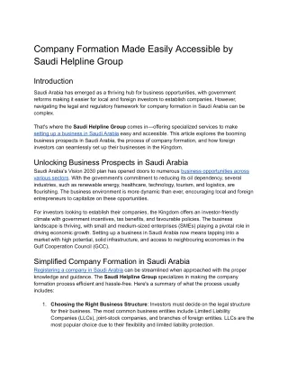 KSA Company Formation Made Easily Accessible by Saudi Helpline Group