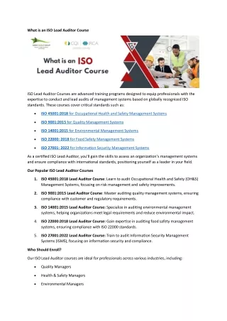 What is an ISO Lead Auditor Course blog