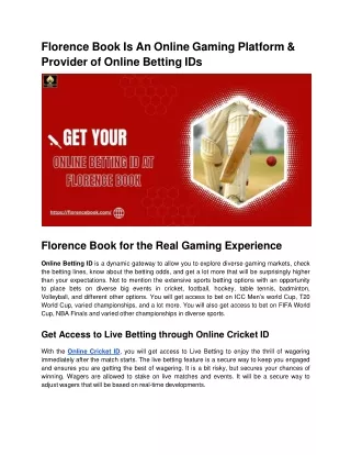 Florence Book Is An Online Gaming Platform & Provider of Online Betting IDs