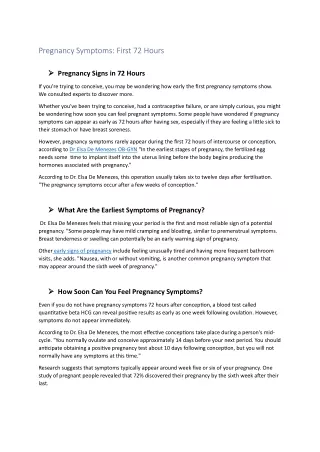 First 72 Hours of Pregnancy Symptoms