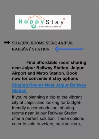 Sharing Rooms Near Jaipur   Railway Station