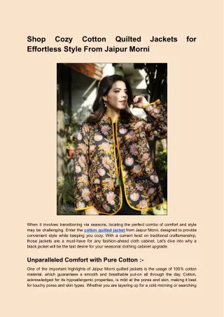 Shop Cozy Cotton Quilted Jackets for Effortless Style From Jaipur Morni