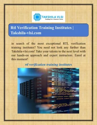 Rtl Verification Training Institutes | Takshila-vlsi.com