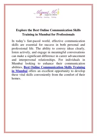 Explore the Best Online Communication Skills Training in Mumbai for Professionals