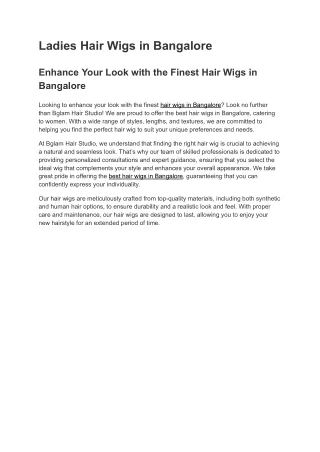 Ladies Hair Wigs in Bangalore | Bglam Hair Studio