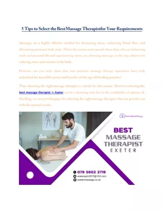 5 Tips to Select the Best Massage Therapist for Your Requirements