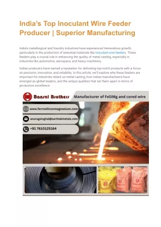 India’s Top Inoculant Wire Feeder Producer _ Superior Manufacturing