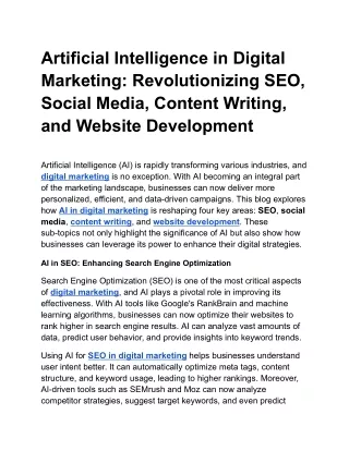 Artificial Intelligence in Digital Marketing: Revolutionizing SEO, Social Media