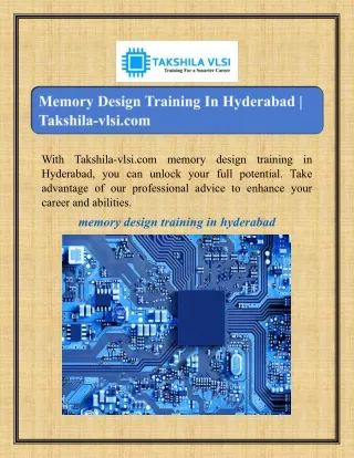 Memory Design Training In Hyderabad | Takshila-vlsi.com