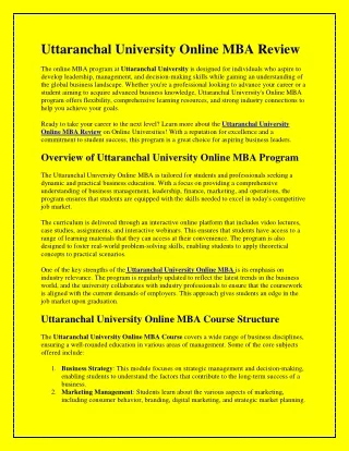 Uttaranchal University Online MBA Review