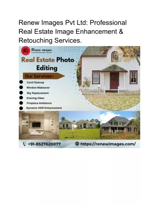 Renew Images Pvt Ltd: Professional Real Estate Image Enhancement & Retouching Se