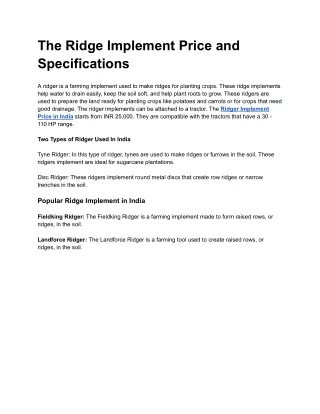 The Ridge Implement Price and Specifications