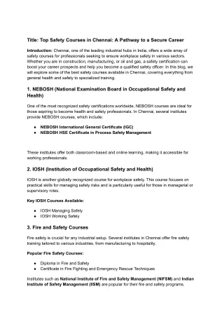 safety course in chennai