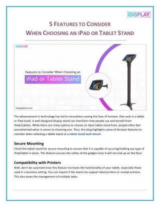 5 Features to Consider When Choosing an iPad or Tablet Stand