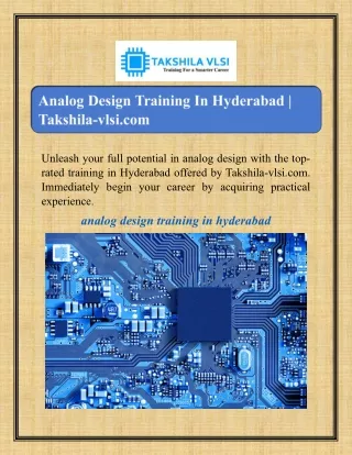 Analog Design Training In Hyderabad | Takshila-vlsi.com