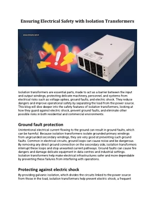 Ensuring Electrical Safety With Isolation Transformers