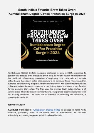 South India’s Favorite Brew Takes Over_ Kumbakonam Degree Coffee Franchise Surge in 2024