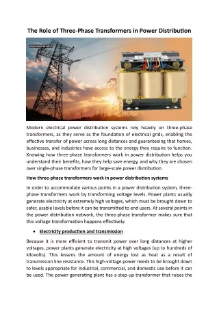 The Role Of Three-Phase Transformers In Power Distribution