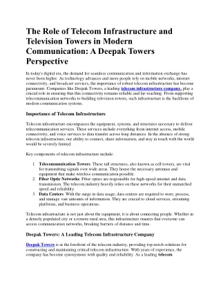 Telecom Infrastructure and Television Towers in Modern Communication