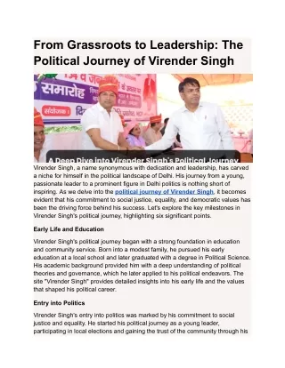 From Grassroots to Leadership: The Political Journey of Virender Singh