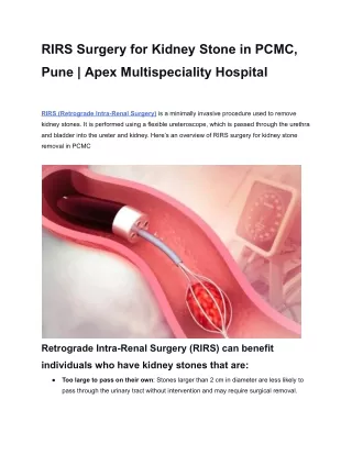 RIRS Surgery for Kidney Stone in PCMC, Pune _ Apex Multispeciality Hospital