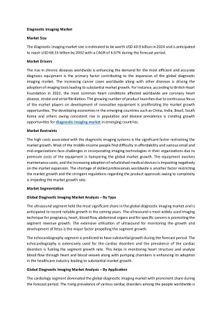 Global Diagnostic Imaging Market Forecast USD 68.55  Million by 2032
