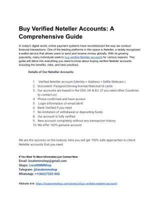Only we are able to provide you fast service Buy Verified Neteller Accounts
