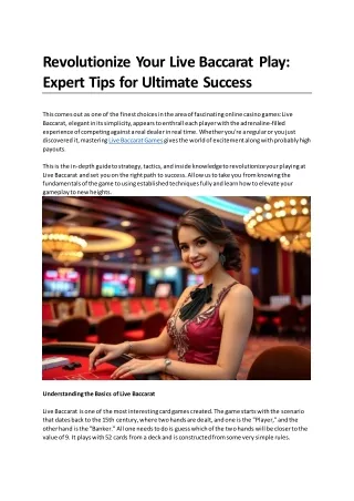 Revolutionize Your Live Baccarat Play Expert Tips for Ultimate Success