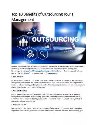 Top 10 Benefits of Outsourcing Your IT Management