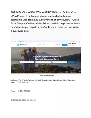 34 FOR MEXICAN AND LATIN AMERICANS -  -   Online Visa  eVisaPrime - The trusted global method of obtaining electronic Vi