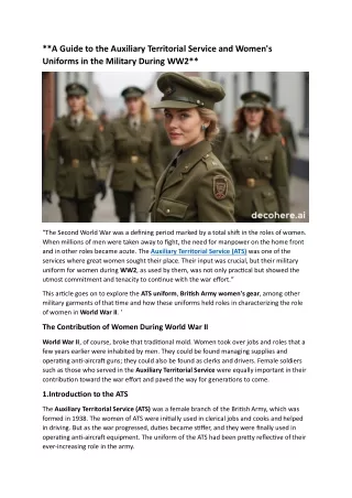 A Guide to the Auxiliary Territorial Service and Women