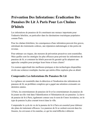 Prévention Des Infestations: Éradication Des Punaises De Lit À Paris Pour Les Ch