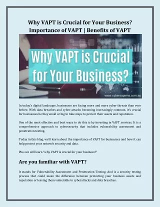 Why VAPT is Crucial for Your Business? Importance of VAPT | Benefits of VAPT