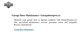 Garage Door Maintenance Garagedoorpros.ca