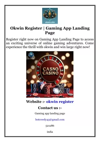 Okwin Register  Gaming App Landing Page