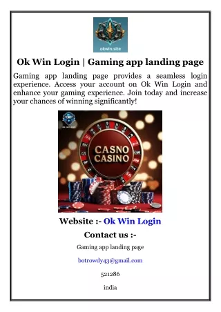 Ok Win Login  Gaming app landing page