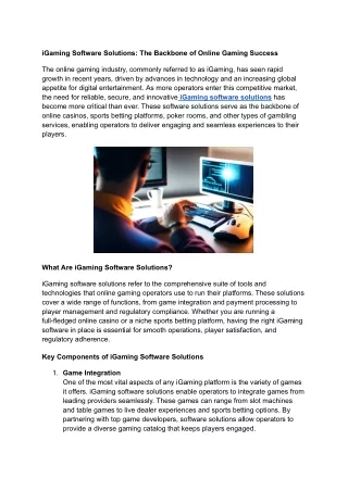 iGaming Software Solutions: The Backbone of Online Gaming Success