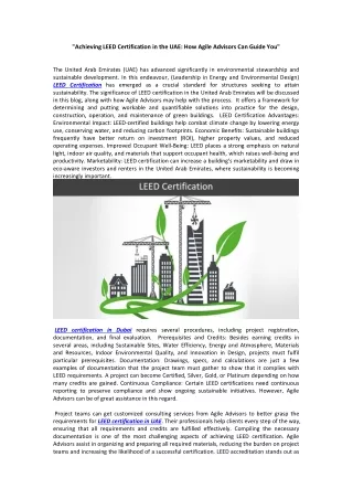 "Achieving LEED Certification in the UAE: How Agile Advisors Can Guide You"