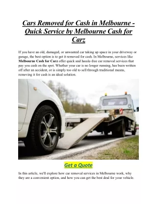 Cars Removed for Cash in Melbourne