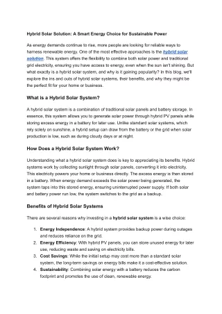 Hybrid Solar Solution_ A Smart Energy Choice for Sustainable Power