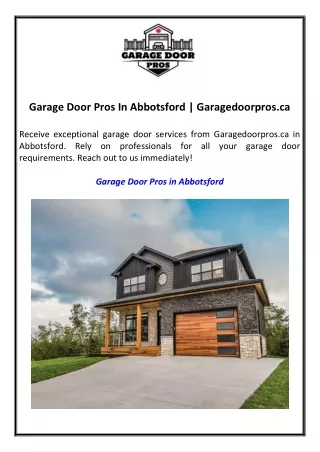 Garage Door Pros In Abbotsford Garagedoorpros.ca