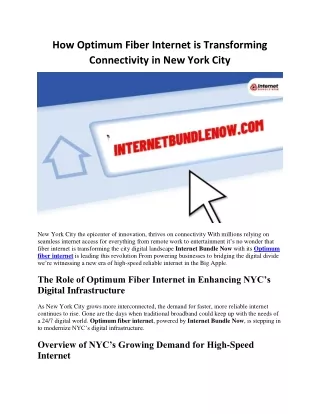 How Optimum Fiber Internet is Transforming Connectivity in New York City