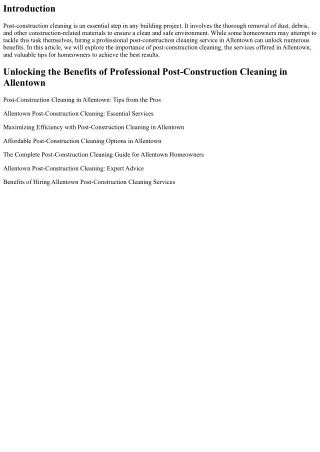 Unlock the Benefits of Professional Post-Construction Cleaning in Allentown
