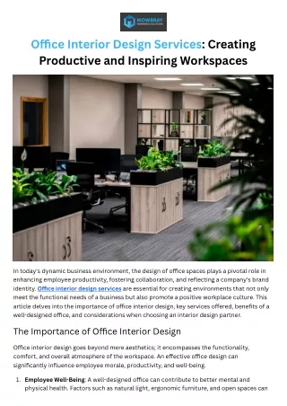 Office Interior Design Services - Creating Productive and Inspiring Workspaces