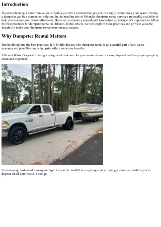 Best Practices for Dumpster Rental in Orlando