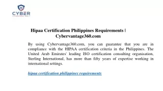 Hipaa Certification Philippines Requirements Cybervantage360.com