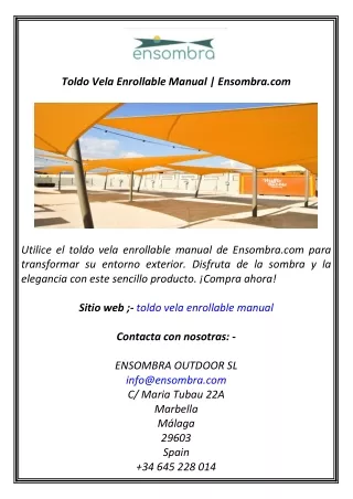 Toldo Vela Enrollable Manual  Ensombra.com