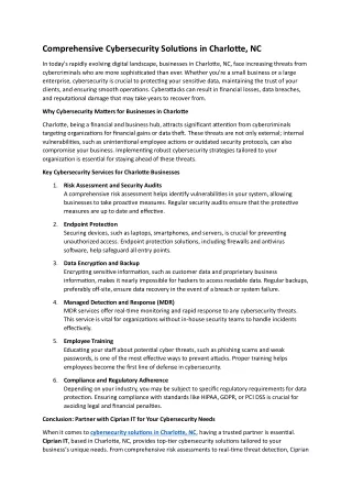 Comprehensive Cybersecurity Solutions in Charlotte