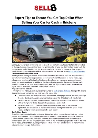 Expert Tips to Ensure You Get Top Dollar When Selling Your Car for Cash in Brisbane